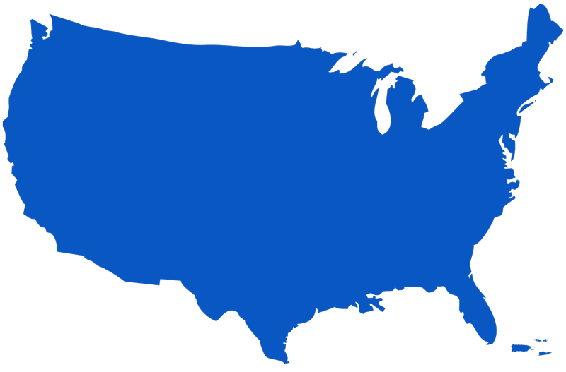 blue map of USA, U.S. Virgin Islands, and Puerto Rico